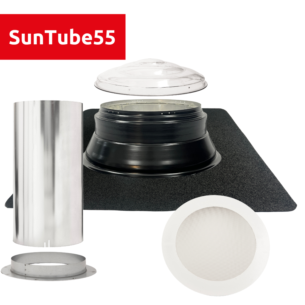 SunTube55 - Flat roof light tunnel set - acrylic dome - PVC