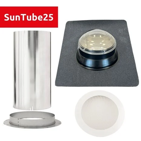 SunTube25 - Flat roof light tunnel set with crystal glass dome - bitumen