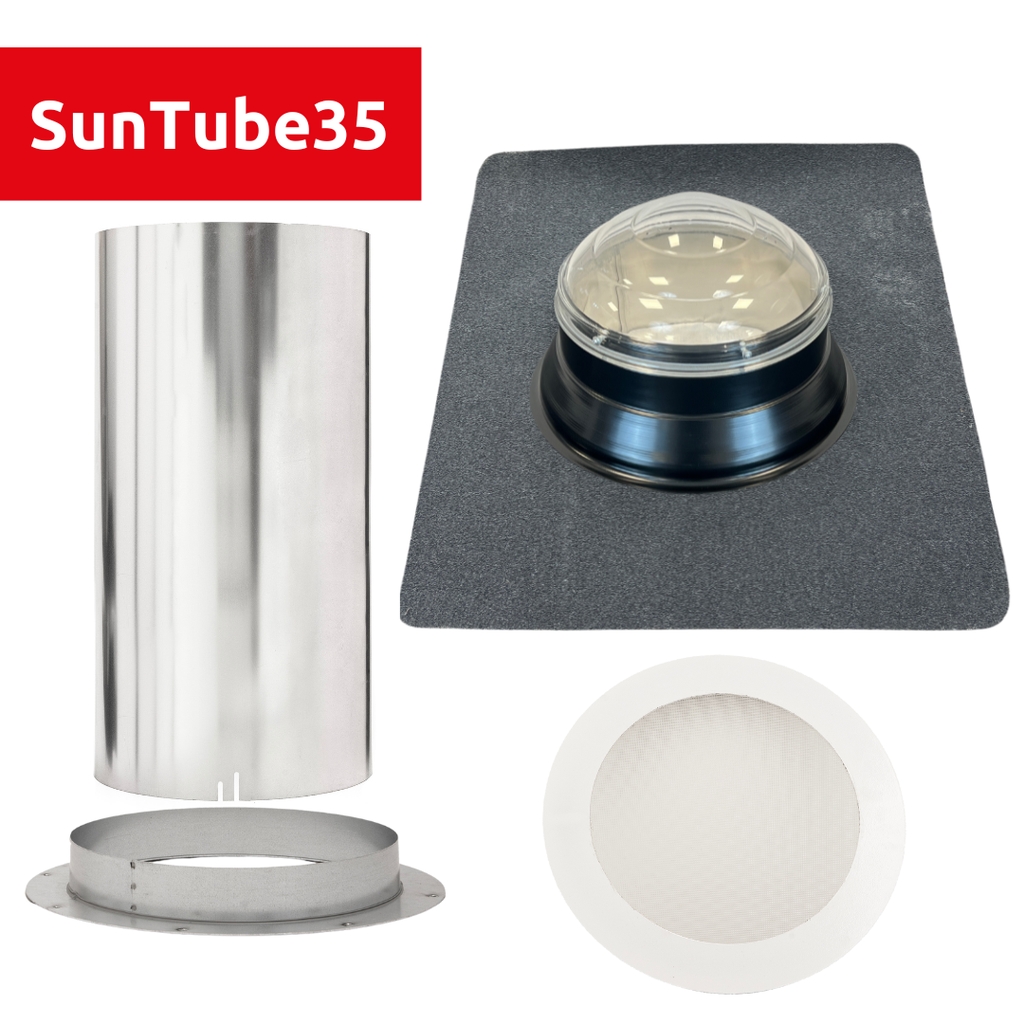 SunTube35 - Flat roof light tunnel set with crystal glass dome - bitumen