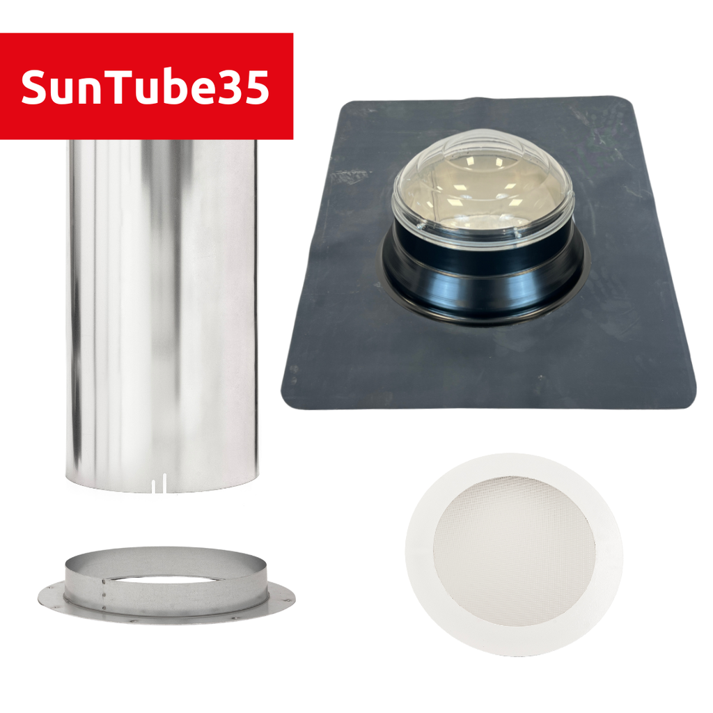 SunTube35 - Flat roof light tunnel set with crystal glass dome - EPDM